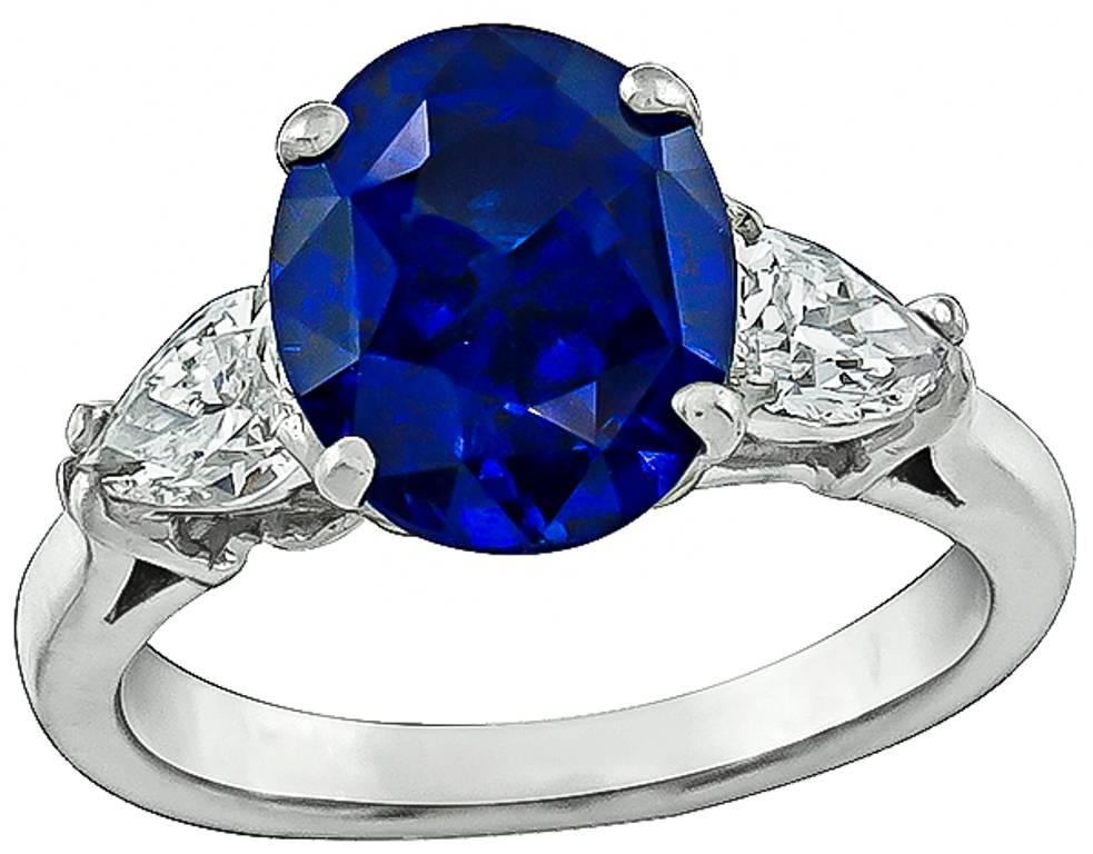 Remarquable bague de fiançailles en platine avec saphir de 3,99 carats et diamant Pour femmes en vente