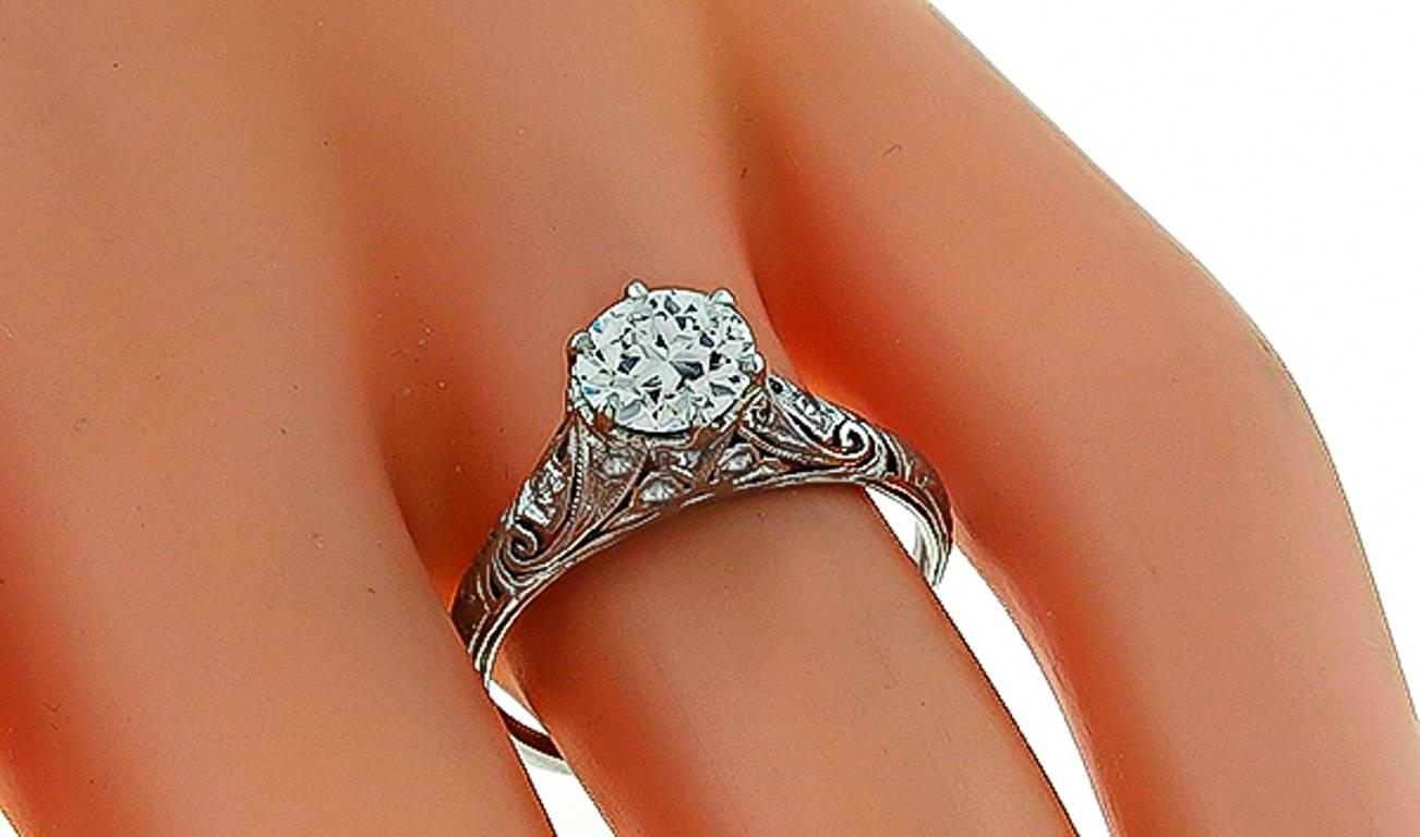 Round Cut Edwardian 0.91 Carat GIA Cert Diamond Platinum Engagement Ring
