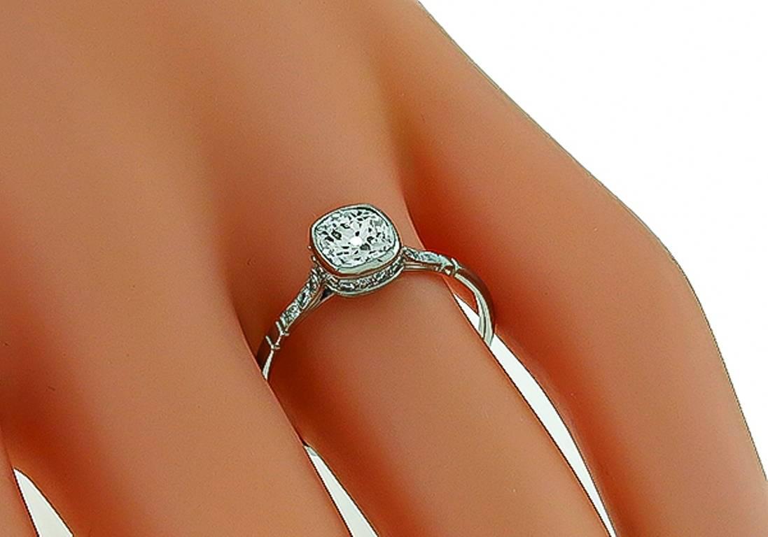 Women's or Men's  0.78 Carat Old MIne Cushion Cut Diamond Platinum Engagement Ring For Sale