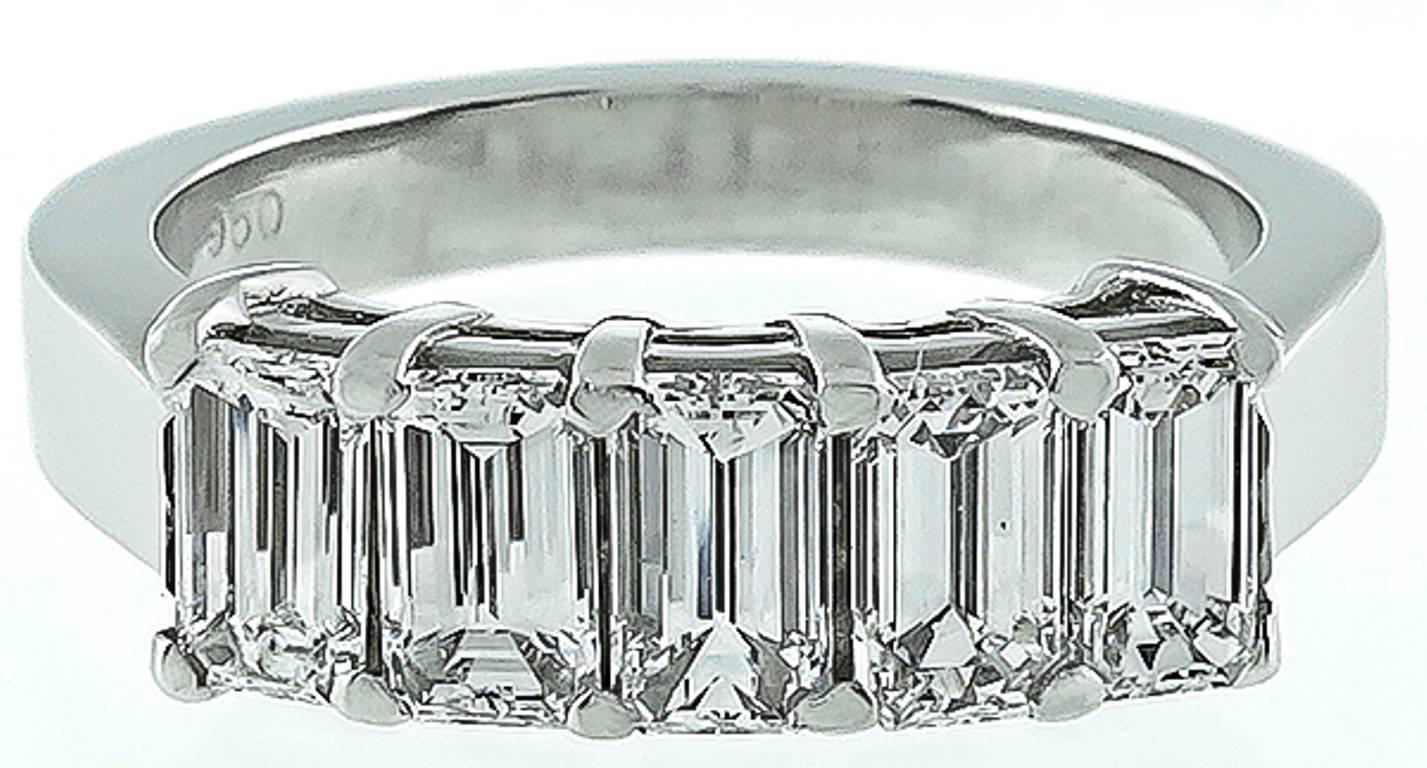Emerald Cut Diamonds Platinum Wedding Band Ring In Excellent Condition In New York, NY