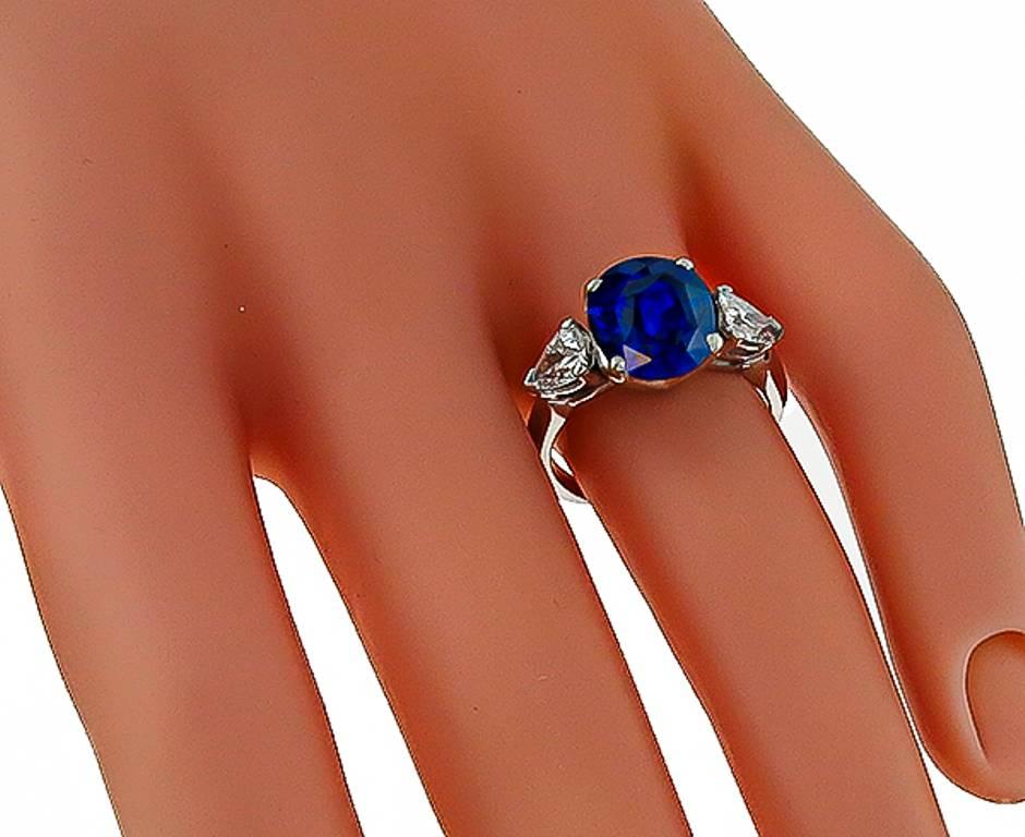 Pear Cut 3.72 Carat Cushion Cut Sapphire Diamond Platinum Engagement Ring