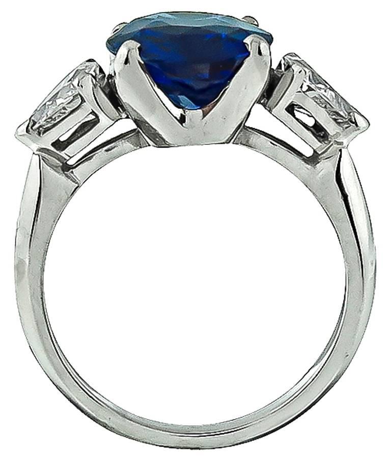 3.72 Carat Cushion Cut Sapphire Diamond Platinum Engagement Ring In Excellent Condition In New York, NY