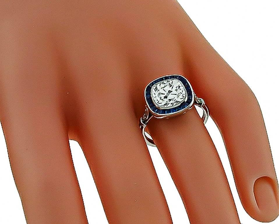 Art Deco Awesome 3.42 Carat Diamond Sapphire Platinum Engagement Ring