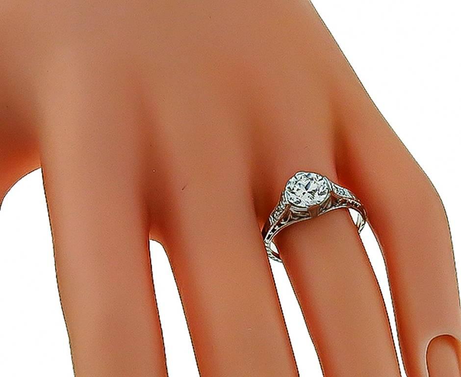 Women's or Men's Edwardian 1.53 Carat GIA Cert Old European Cut Diamond Platinum Ring For Sale