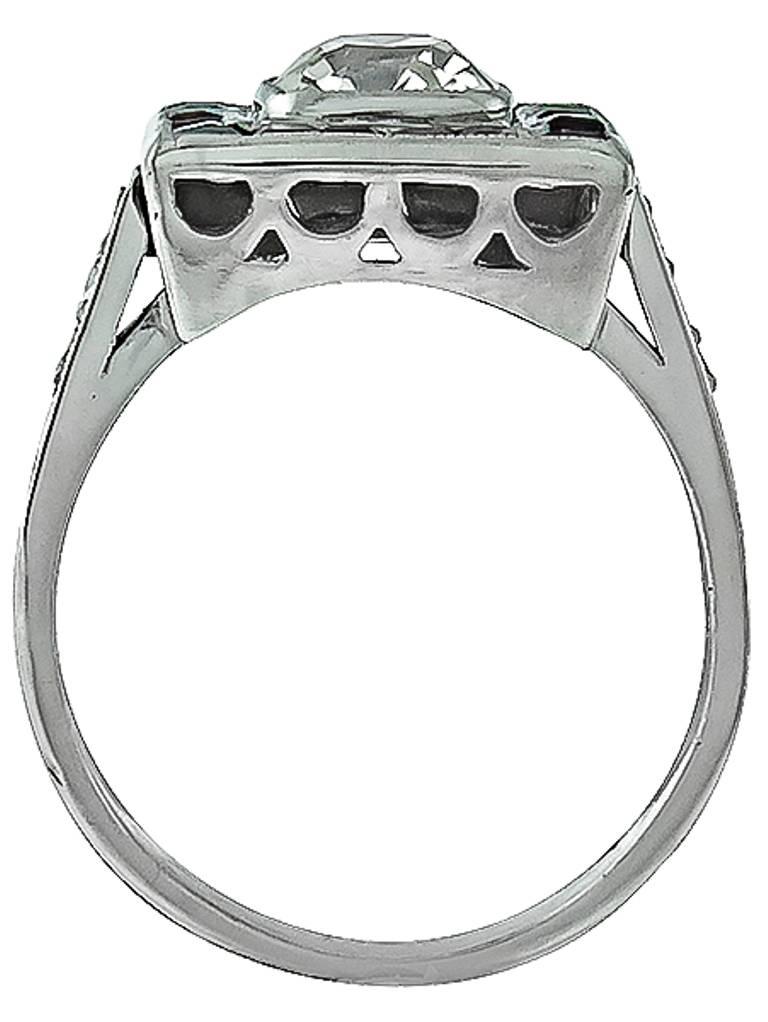 Taille coussin 1.15 Carat Old Mine Cushion Cut Diamond Ruby Platinum Engagement Ring en vente