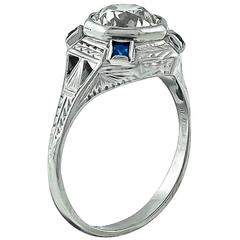Art Deco 1.61 Carat Diamond Sapphire Gold Ring