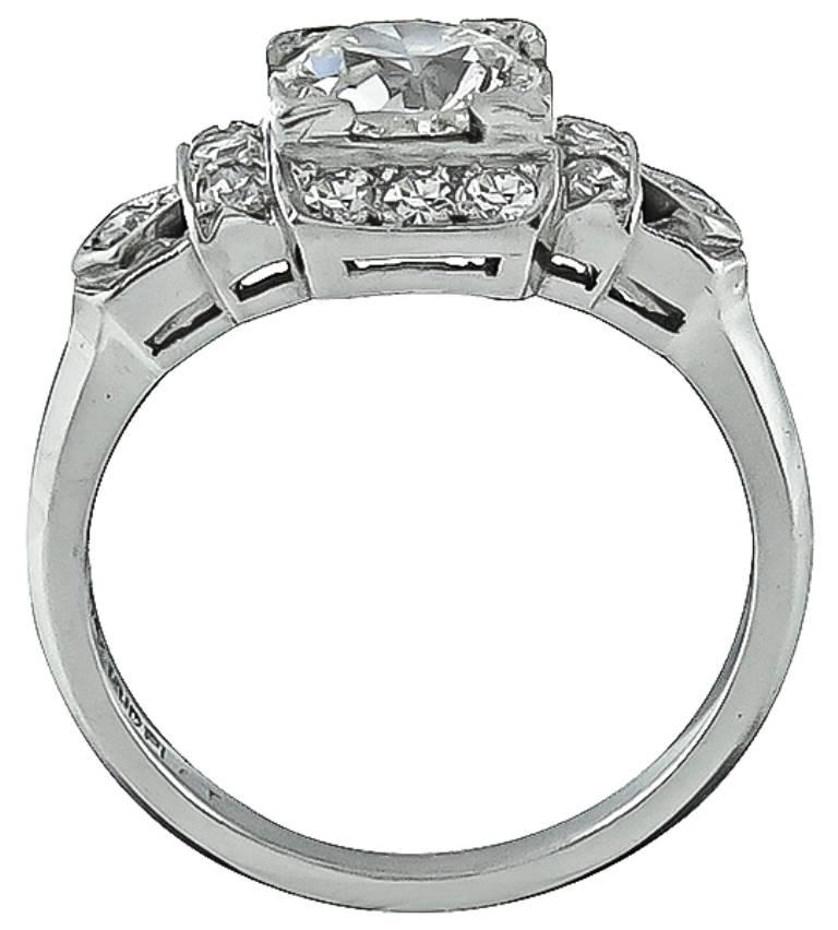 Art Deco 1.06 Carat Old European Cut Diamond Platinum Engagement Ring For Sale