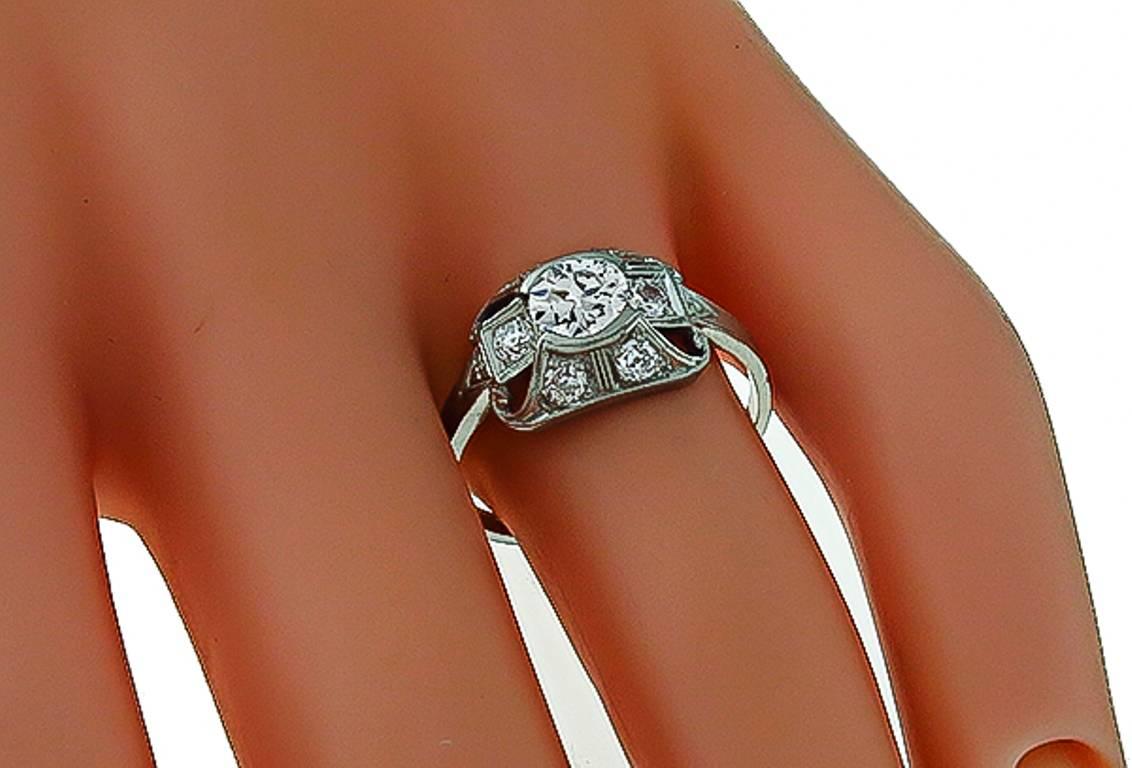 Women's Art Deco GIA Cert 0.51 Carat Diamond Platinum Engagement Ring