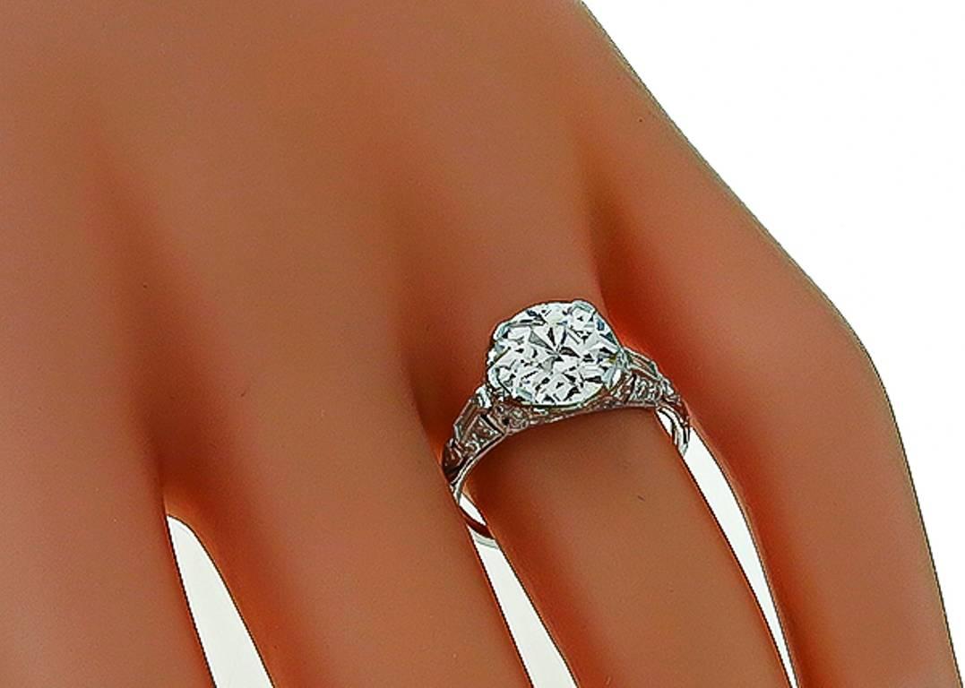 Art Deco Antique 2.02 Carat Old European Cut Diamond Platinum Engagement Ring