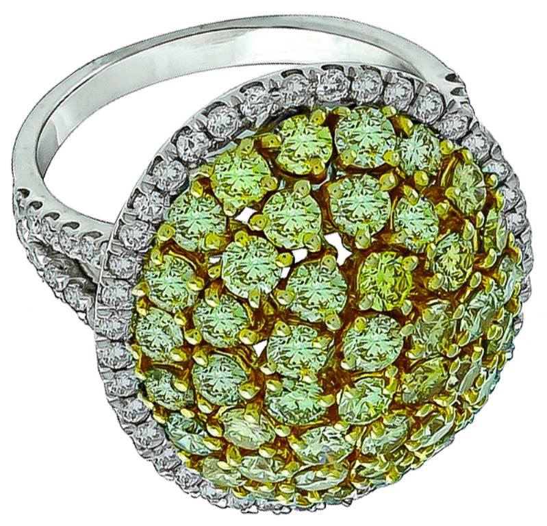 Natural Fancy Diamond Gold Cluster Ring In Excellent Condition In New York, NY