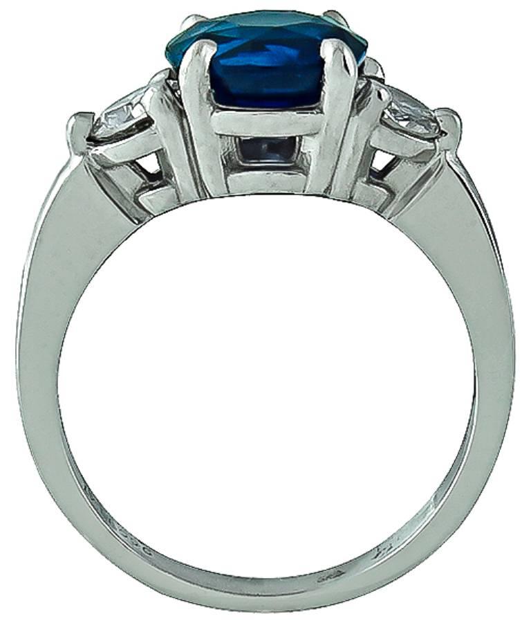 Round Cut Natural 2.66 Carat Sapphire Diamond Engagement Ring For Sale