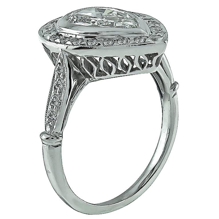 Art déco Bague de fiançailles halo en platine avec diamant en forme de poire de 1,08 carat certifié GIA en vente