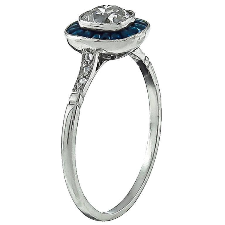 Charming 0.65 Carat Sapphire Diamond Platinum Engagement Ring For Sale ...