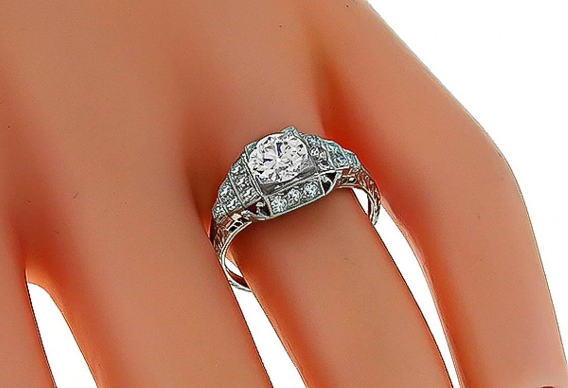 Art Deco 0.77 Carat GIA Cert Diamond Platinum Engagement Ring For Sale