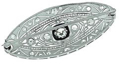 Old Mine Cut Diamond Onyx Platinum Brooch