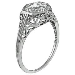 Edwardian 1.38 Carat GIA Cert Diamond Platinum Engagement Ring