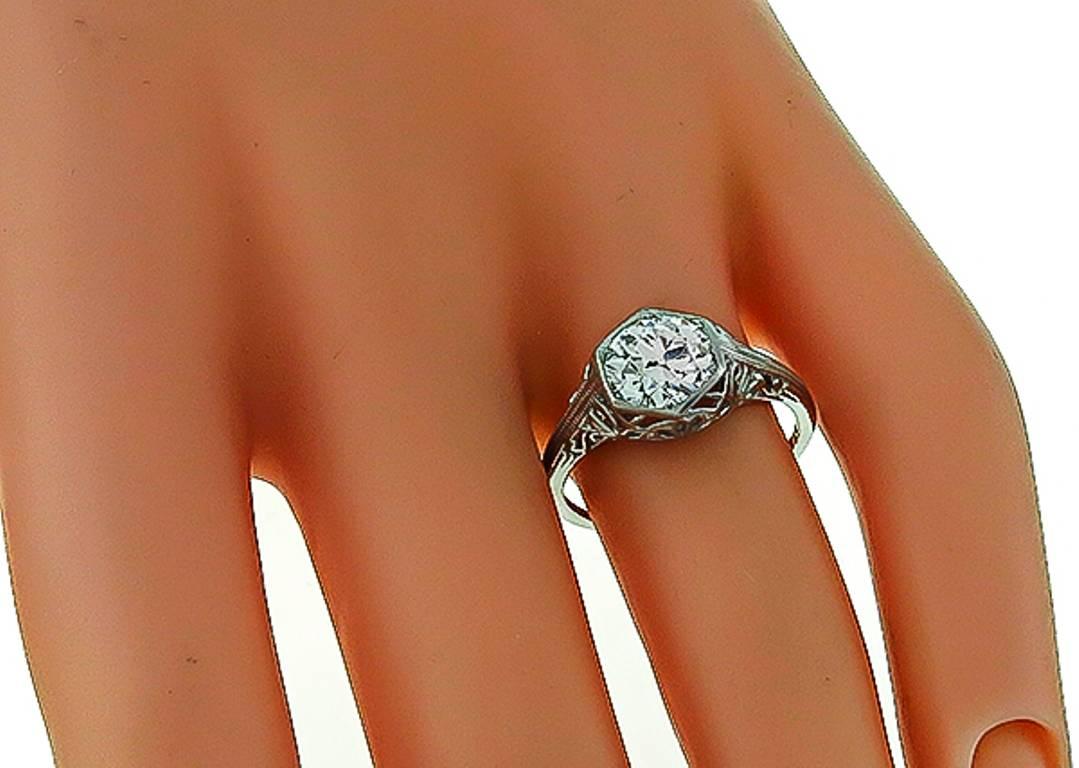 Édouardien Bague de fiançailles édouardienne en platine avec diamant certifié GIA de 1,38 carat en vente