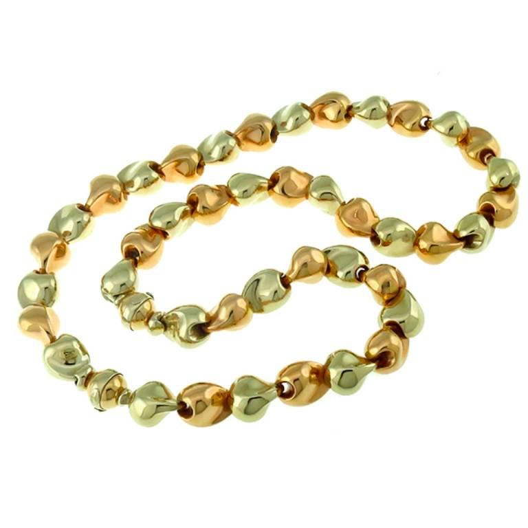 Contemporary Stunning Two Color Gold Nugget Bracelet and Necklace Set