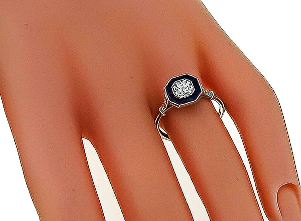 Round Cut Charming Sapphire Diamond Platinum Engagement Ring