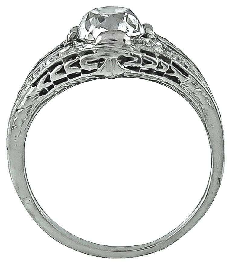 Art Deco Stunning 1.28 Carat Old Mine Cushion Cut Diamond Platinum Engagement Ring For Sale