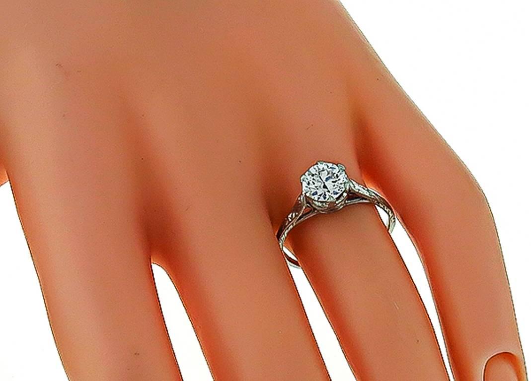 Women's or Men's Edwardian 0.96 Carat Diamond Platinum Engagement Ring For Sale