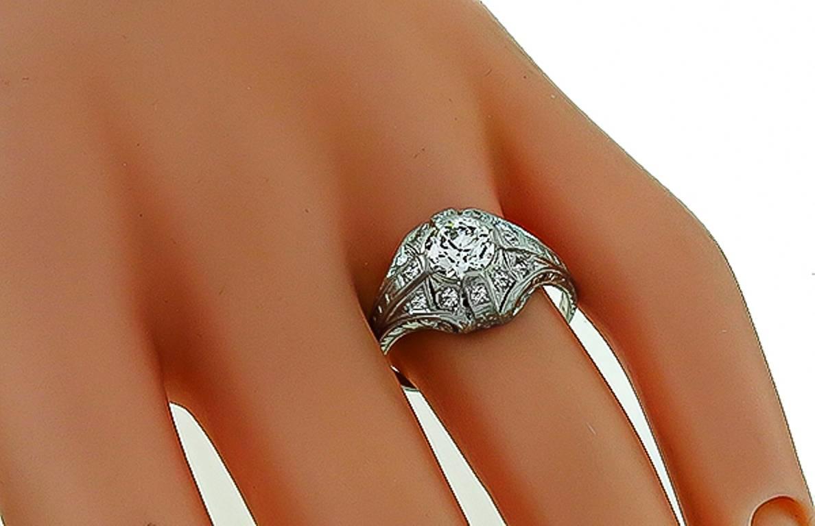 Art Deco Antique 0.93 Carat GIA Cert Diamond Platinum Engagement Ring For Sale