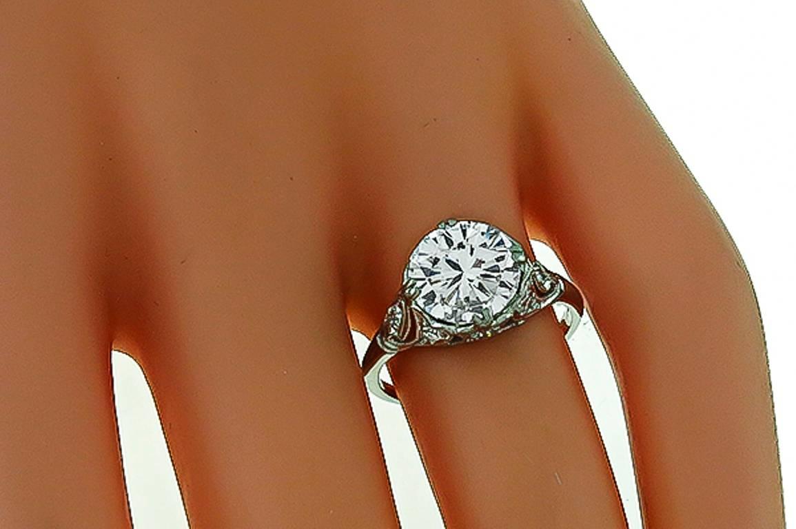 Edwardian Stunning 2.27 Carat GIA Cert Diamond Platinum Engagement Ring For Sale