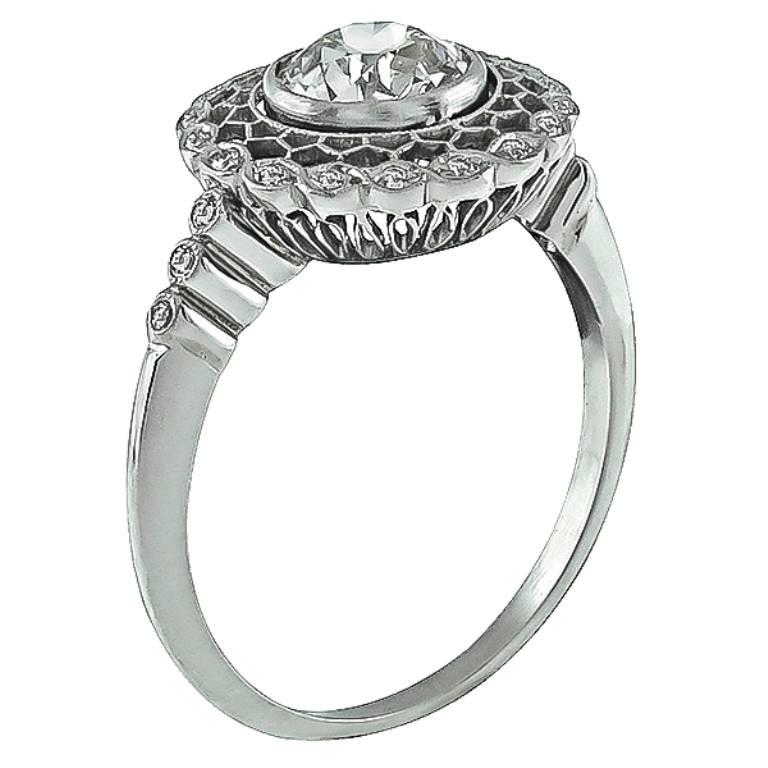 Round Cut 1.01 Carat GIA Cert Diamond Platinum Cluster Ring For Sale