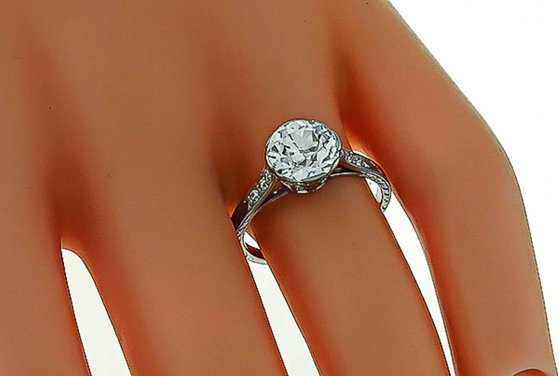 Edwardian 2.01 Carat GIA Cert Old European Cut Diamond Platinum Engagement Ring For Sale