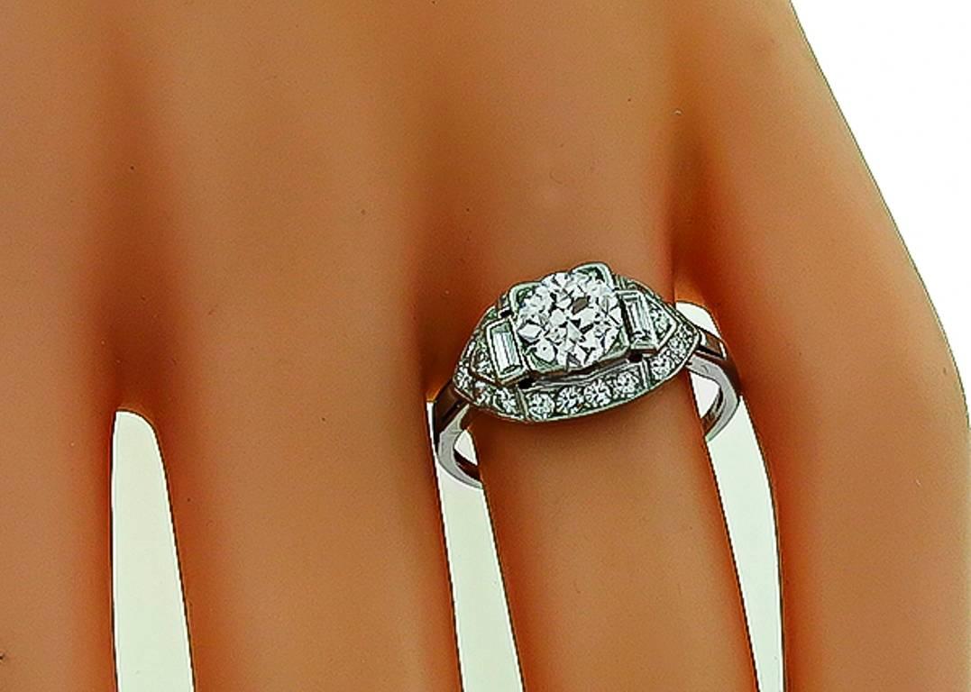 Art Deco 0.85 Carat Diamond Platinum Engagement Ring For Sale
