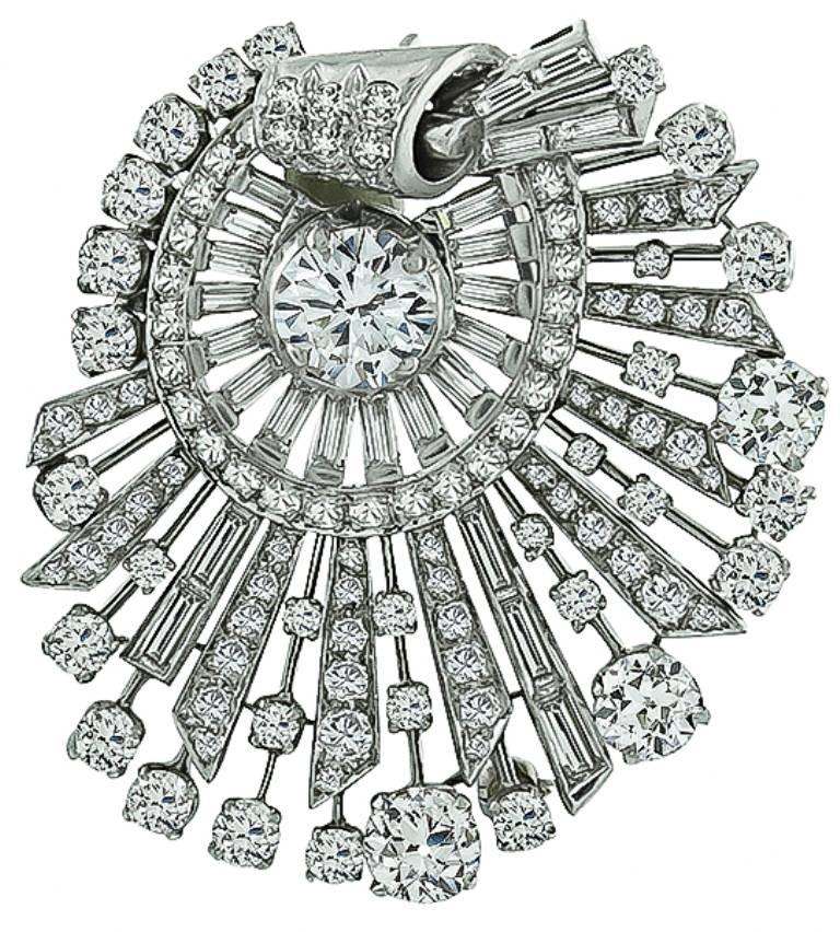Art Deco Diamond Platinum Pin Pendant and Earrings Set