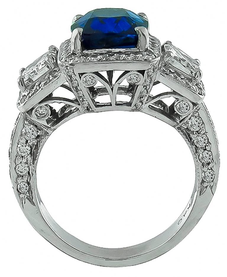 Amazing 3.39 Carat Sapphire Diamond Platinum Engagement Ring In New Condition In New York, NY