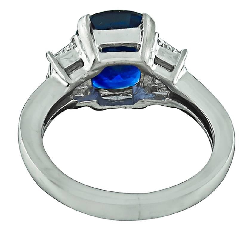 Amazing 3.01 Carat Sapphire Diamond Platinum Engagement Ring In Excellent Condition In New York, NY