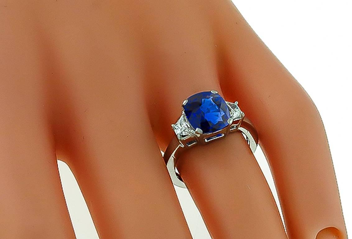 Cushion Cut Amazing 3.01 Carat Sapphire Diamond Platinum Engagement Ring