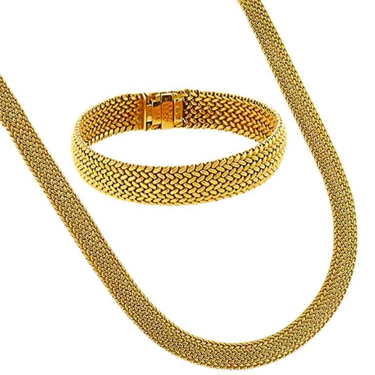 Women's or Men's Tiffany & Co. Gold Weave Bracelet and Necklace Set