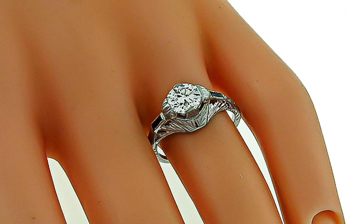 Old European Cut Art Deco .90 Carat Diamond Gold Engagement Ring For Sale