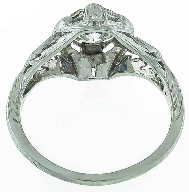 Art Deco .90 Carat Diamond Gold Engagement Ring In New Condition For Sale In New York, NY