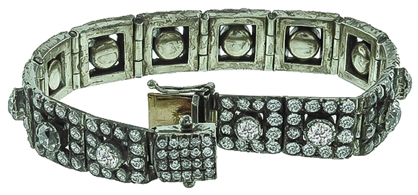 Georgian Antique 31 Carat Diamonds Silver Bracelet For Sale