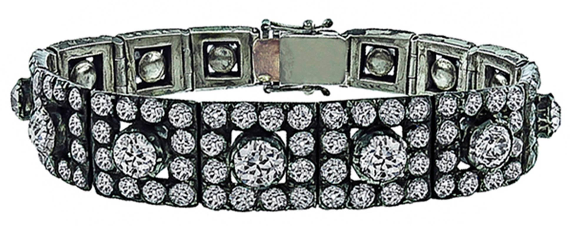 Antique 31 Carat Diamonds Silver Bracelet In New Condition For Sale In New York, NY