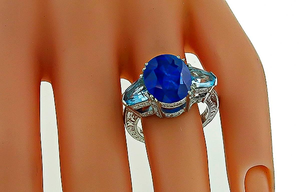 Oval Cut Impressive 5.42 Carat Sapphire Aquamarine Diamond Ring