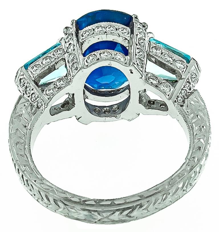Impressive 5.42 Carat Sapphire Aquamarine Diamond Ring In Excellent Condition In New York, NY