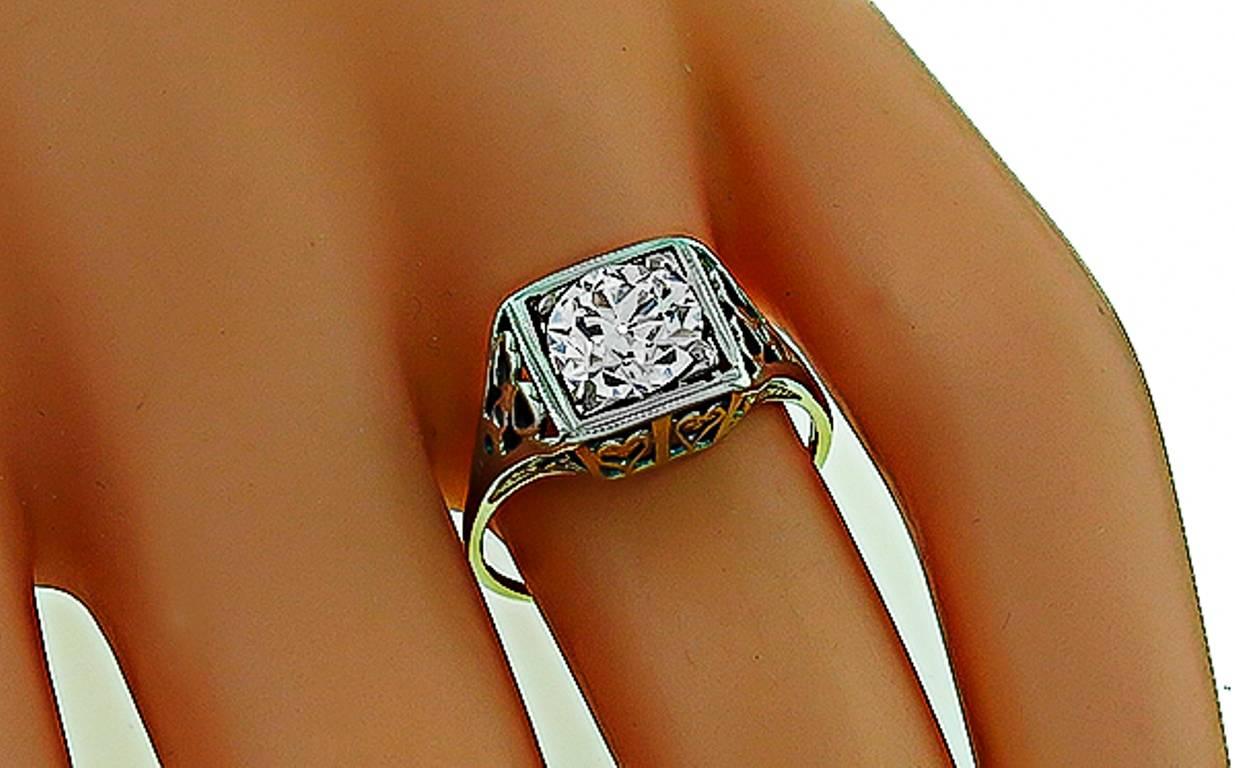 Victorien Bague de fiançailles en or bicolore avec diamant européen ancien de 1,14 carat certifié par le GIA en vente