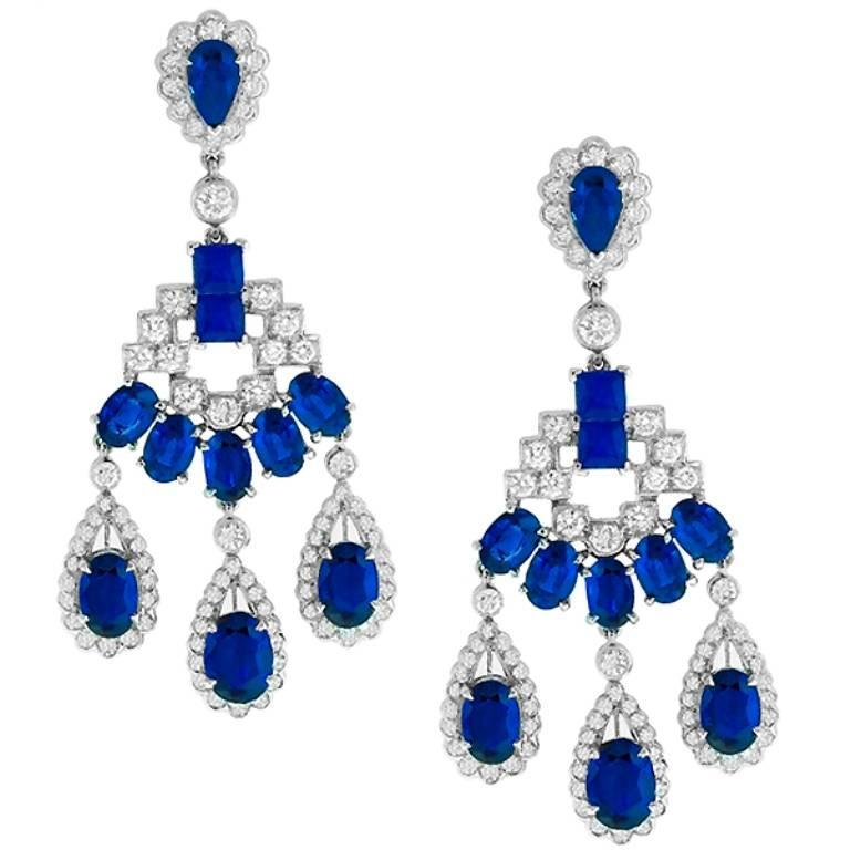 Striking Sapphire Diamond Gold Chandelier Earrings For Sale at 1stDibs