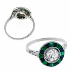 Enticing .64 Carat GIA Certified Diamond Emerald Onyx Platinum Engagement Ring