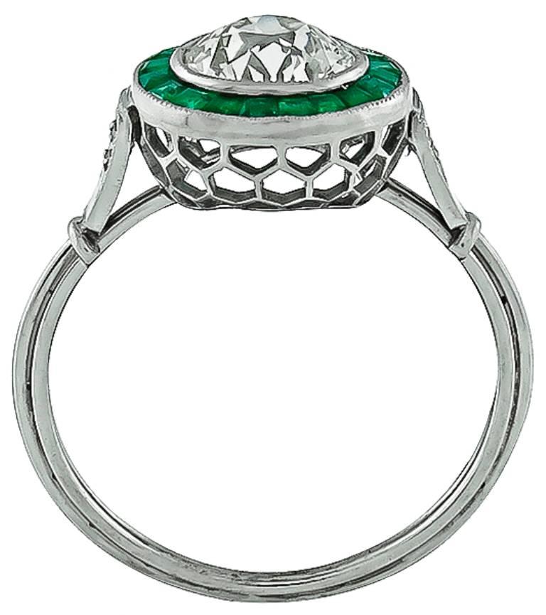 Remarkable 1.29 Carat Diamond Emerald Halo Platinum Engagement Ring In New Condition In New York, NY