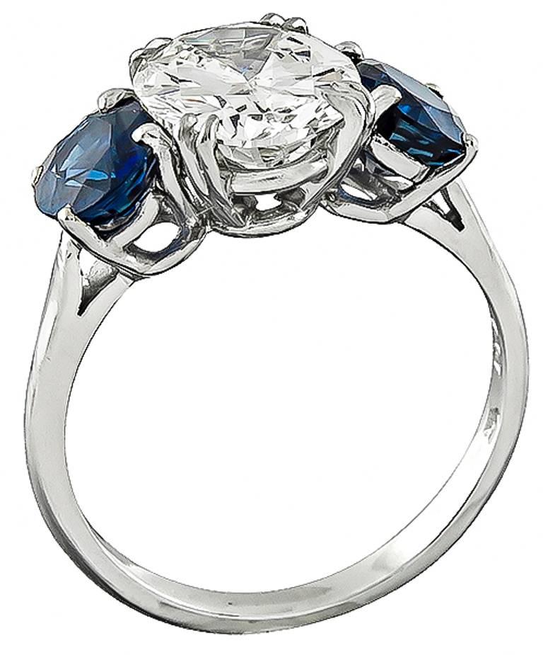 Women's or Men's 2.12 Carat Oval Cut Diamond Sapphire Platinum Engagement Ring