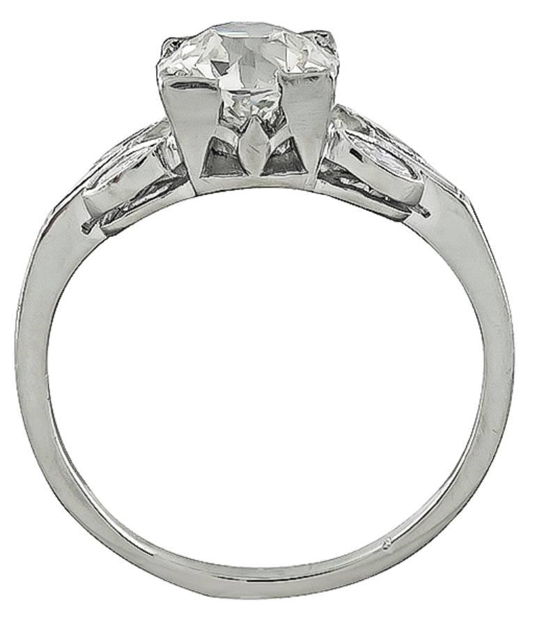 Women's or Men's Art Deco 1.56 Carat GIA Certified Diamond Platinum Engagement Ring For Sale