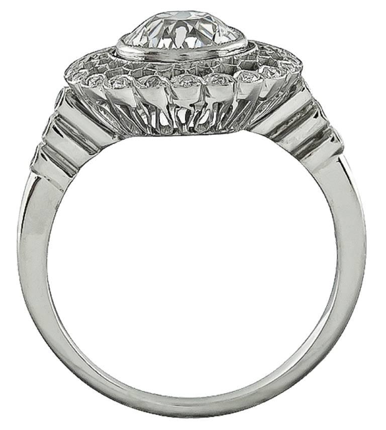 Women's or Men's 1.30 Carat Old European Diamond Platinum Engagement Ring For Sale