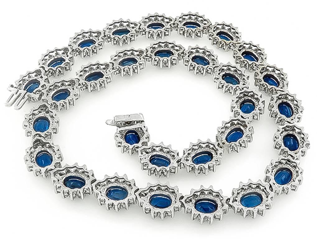 Women's or Men's Stunning Sapphire Diamond Gold Cluster Necklace