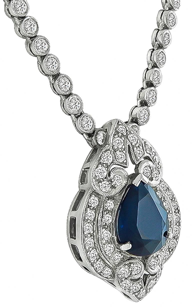 Women's or Men's Enticing 3.50 Carat Sapphire Diamond Gold Drop Necklace